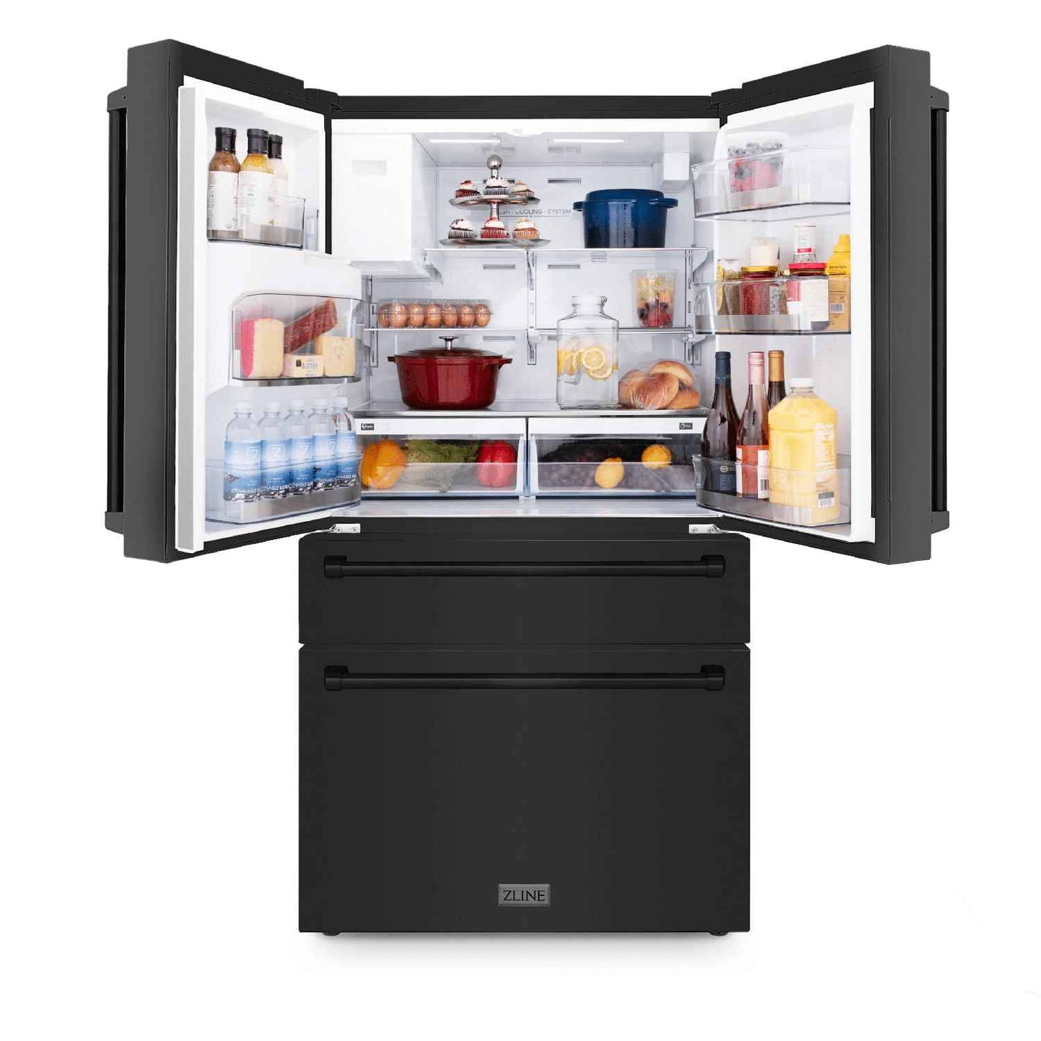 ZLINE 36" French Door Refrigerator with Dispenser, Ice Maker, Black Stainless Steel