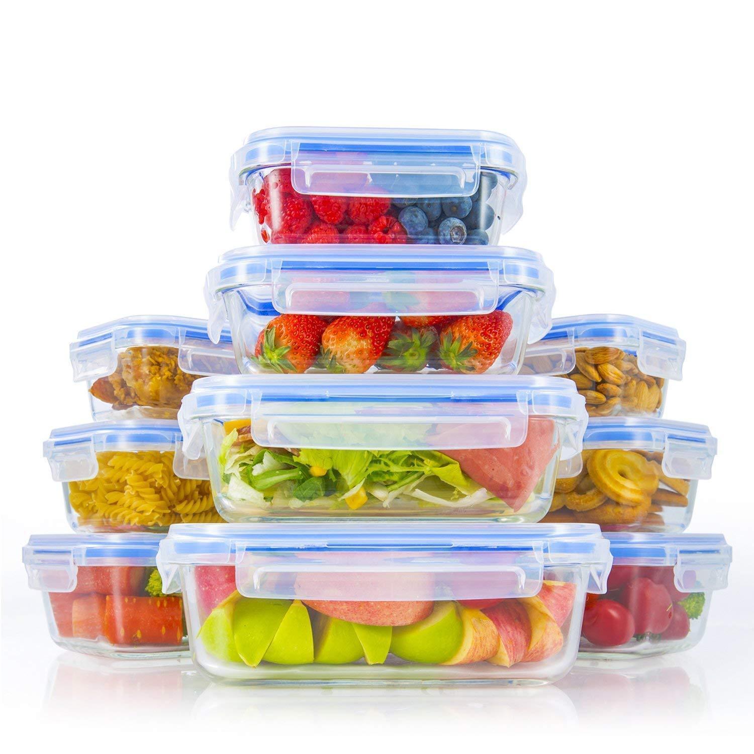 Zestkit Glass Food Storage Containers, 10-Piece Set with Airtight Lids