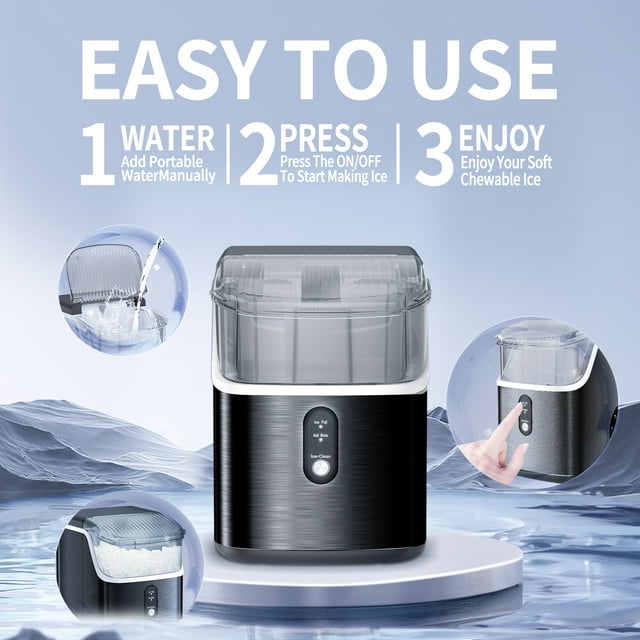 KISSAIR Nugget Ice Maker - 33lbs/24H, Self-Cleaning, Portable Sonic Ice Machine