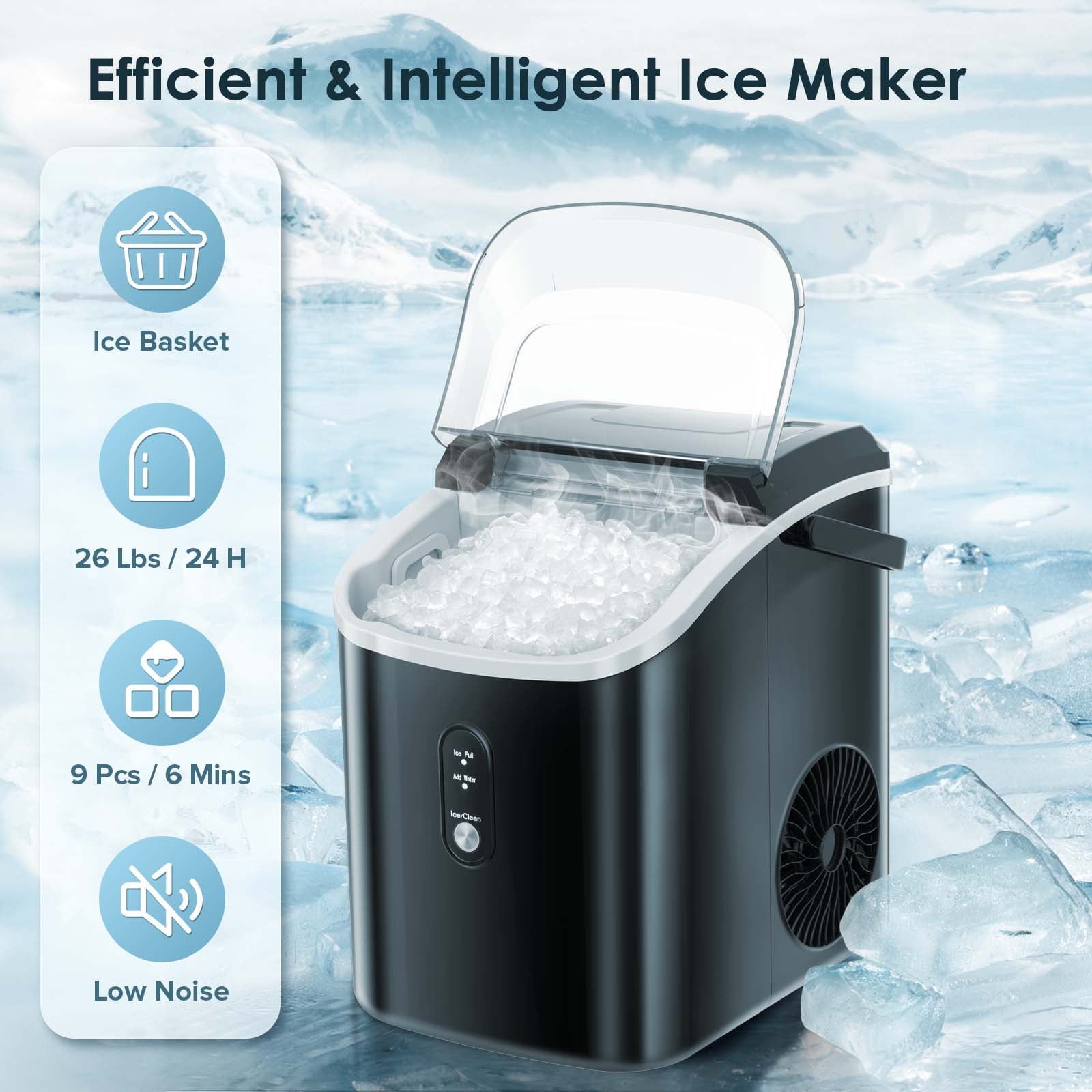 Auseo Nugget Ice Maker - Portable, Self-Cleaning, 33lbs/24H for Home & Office