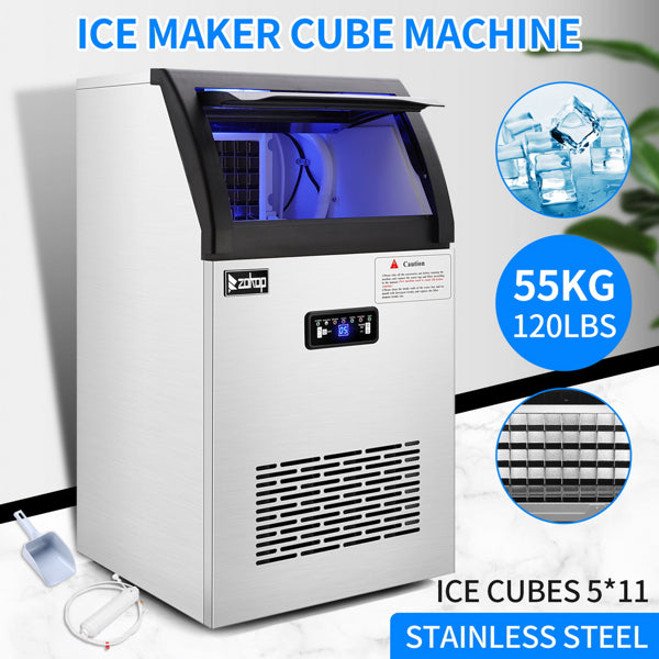 ZOKOP Stainless Steel Ice Maker Cube Machine, High-Capacity, Freestanding/Built-in