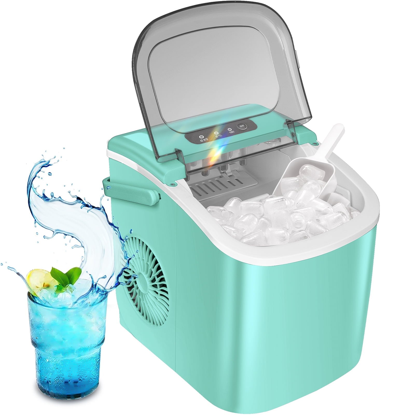 Auseo Compact Ice Maker, 9 Cubes in 8 Mins, 26 lbs Daily, Self-Cleaning