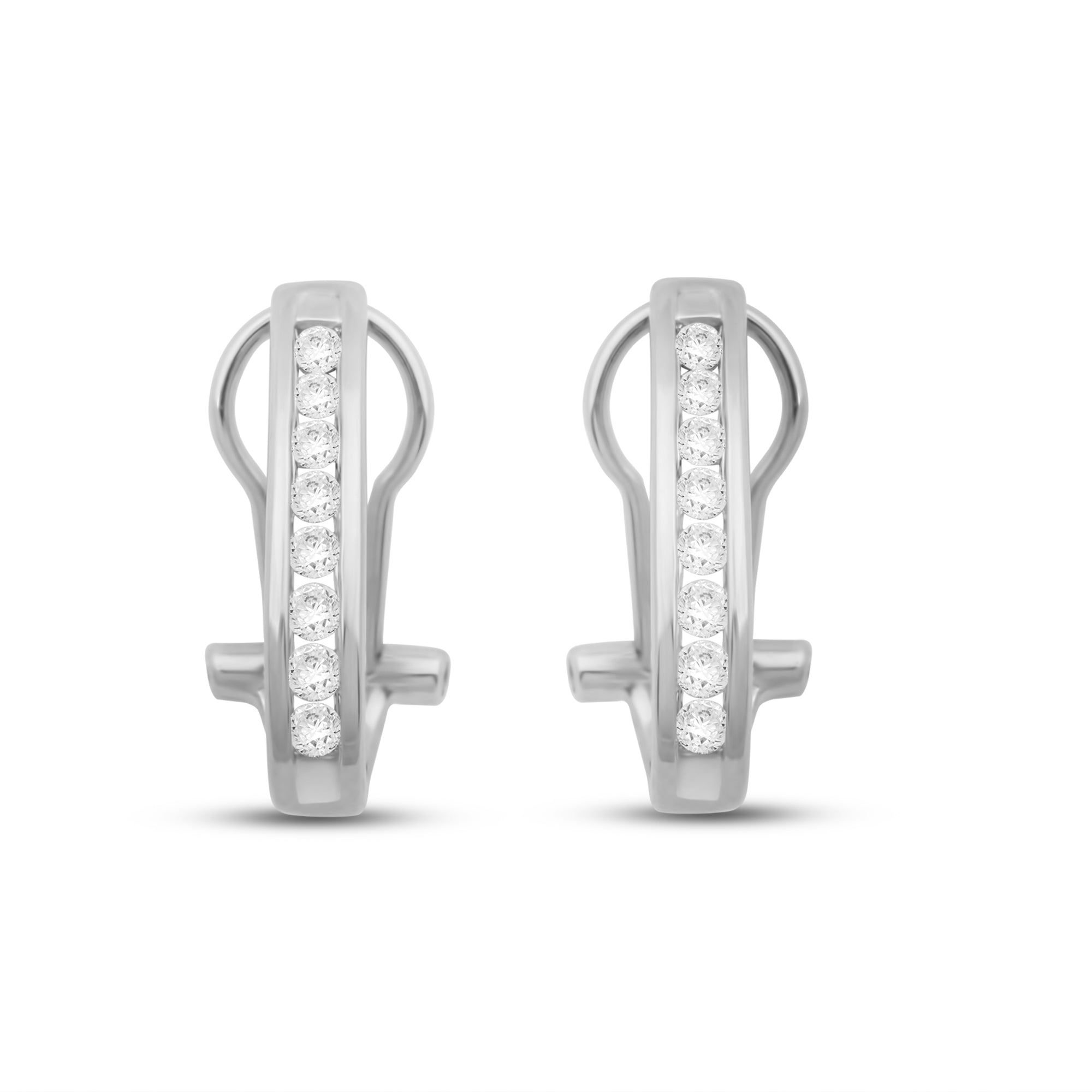 Glamorous 10K White Gold 1/2 CTTW Diamond Omega Hoop Earrings