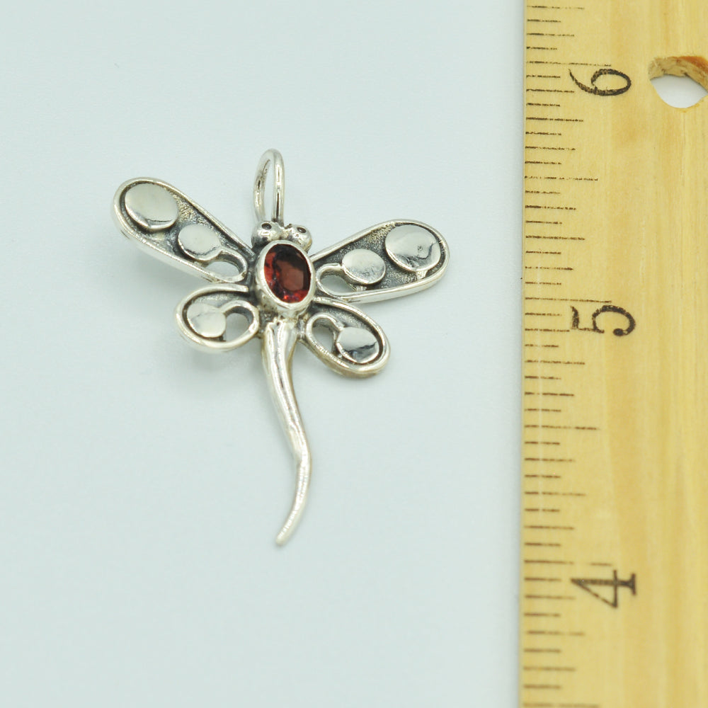 Gleaming Dragonfly Pendant with Blue Topaz or Garnet