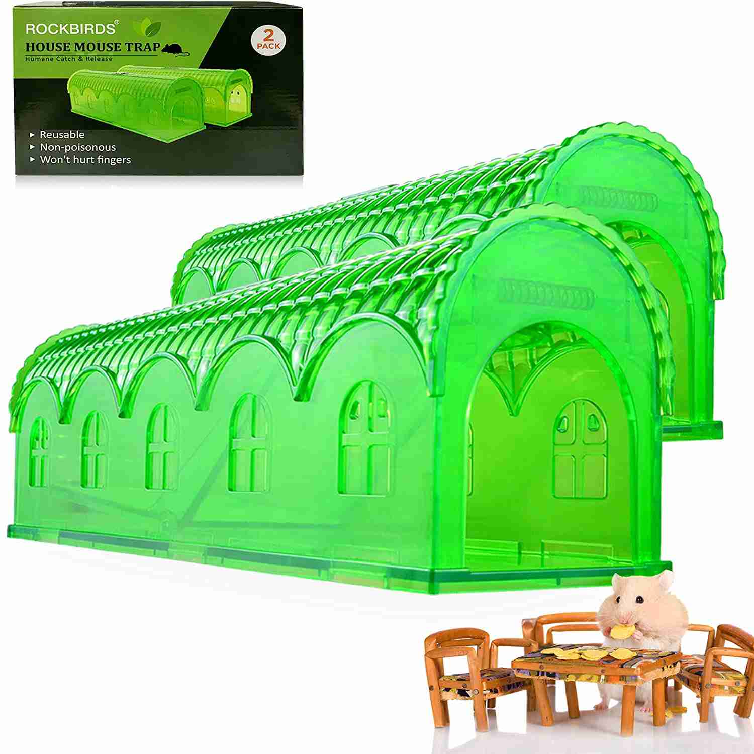 Humane Mouse Traps 2 Pack - ROCKBIRDS Eco-Friendly, High-Efficiency Indoor/Outdoor Mouse Catchers