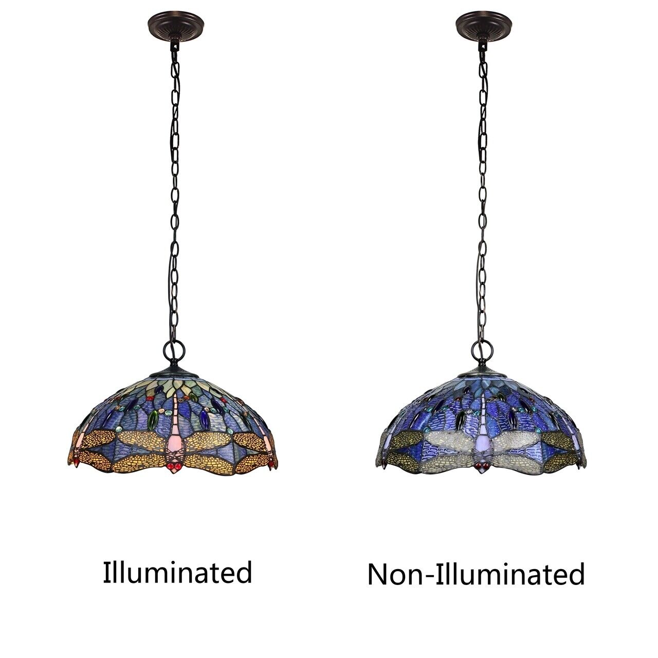 18" Stained Glass Dragonfly Pendant Light Fixture