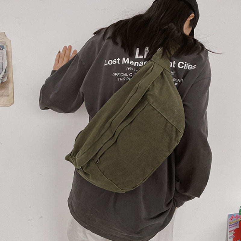 Unisex Canvas Hip-Hop Waist Bag for Outdoor and Street Style