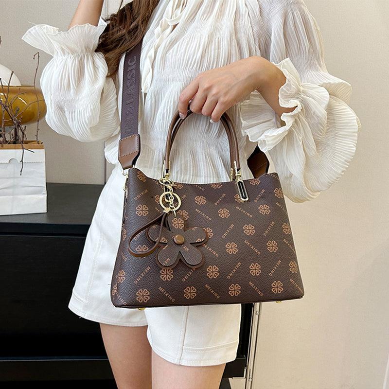 Elegant Floral Print Tote Bag with Pendant for Women