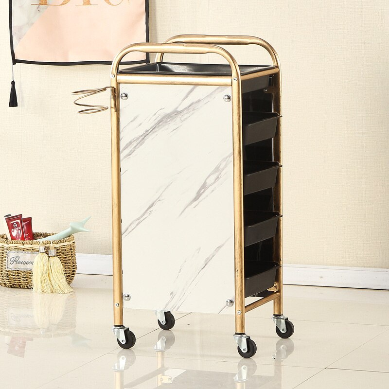Vintage-Style Metal Salon Trolley with Multi-Level Storage