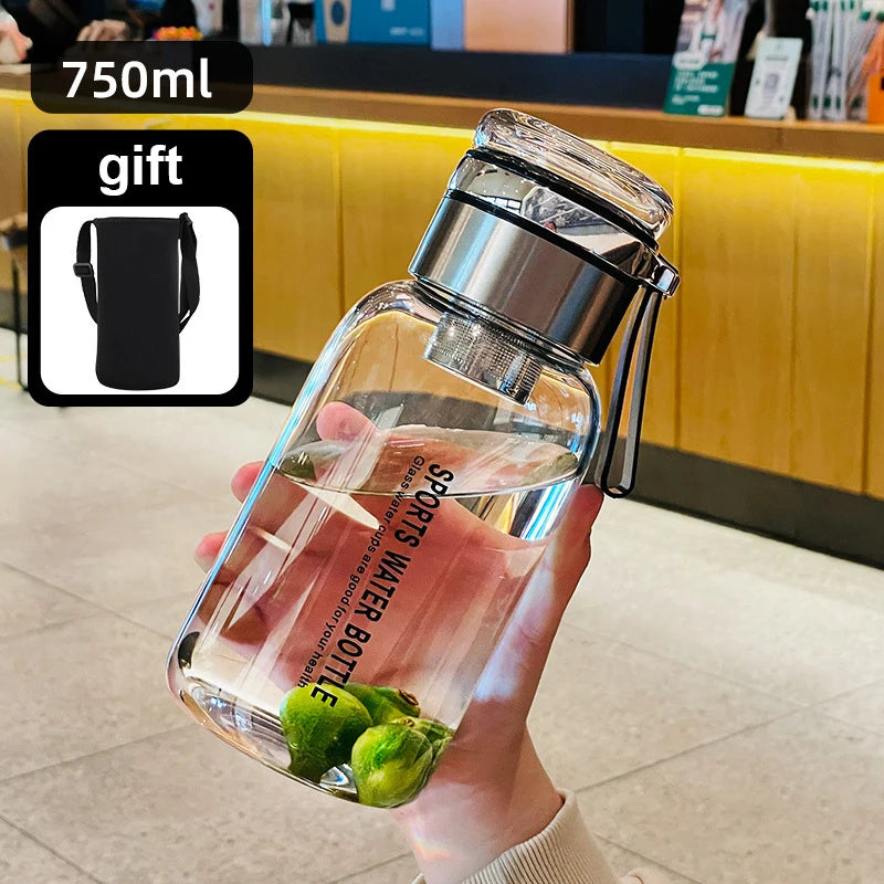 2L Glass Water Bottle with Tea Infuser, Leakproof & Portable for Outdoor Activities