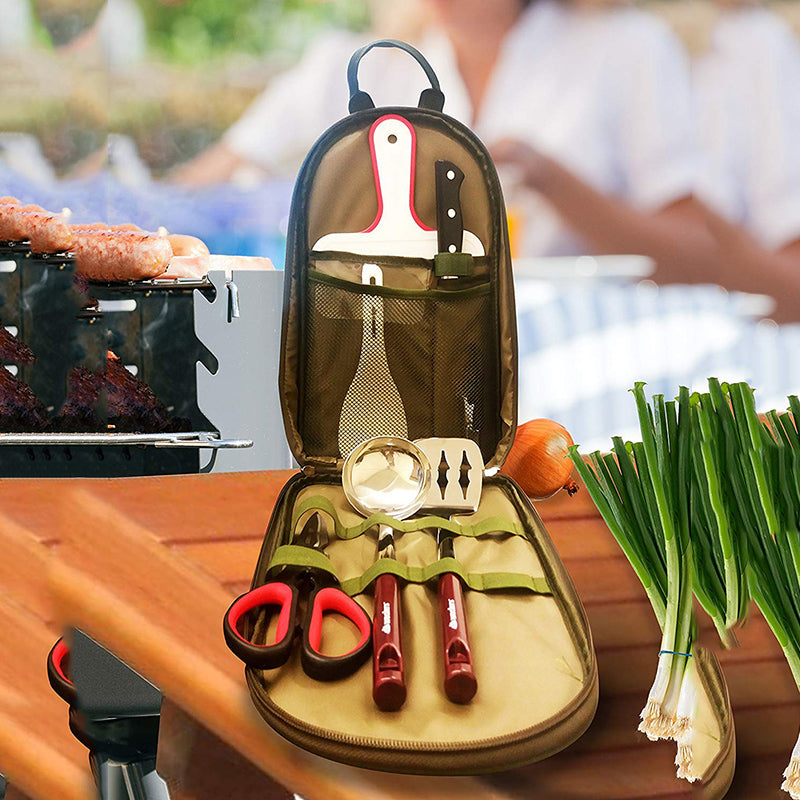 Portable Outdoor Cooking Utensil Set, 8-Piece Stainless Steel Travel Kit for Camping, Hiking, and BBQ