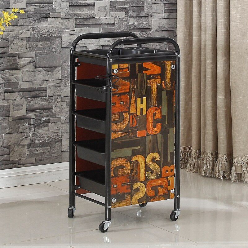 Vintage-Style Metal Salon Trolley with Multi-Level Storage