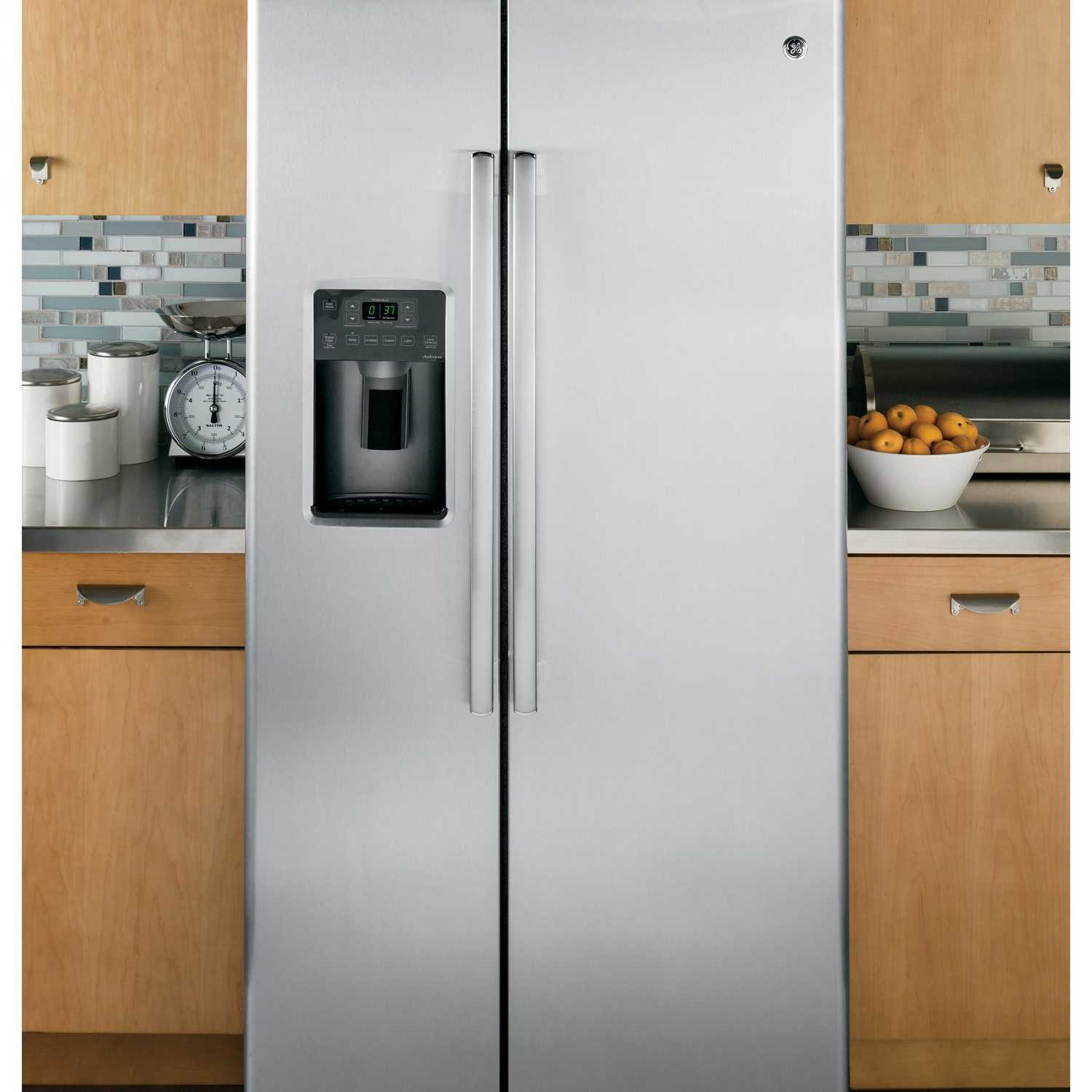 GE 25.3 Cu. Ft. Side-by-Side Refrigerator with Adjustable Shelves and LED Lighting