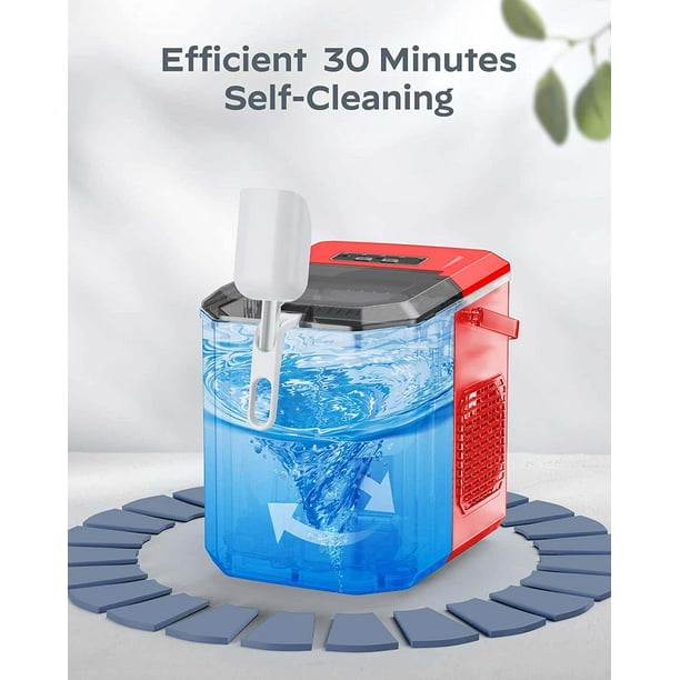 Auseo Portable Ice Maker, Manual Bullet Ice Cubes, 26lbs/Day, Red