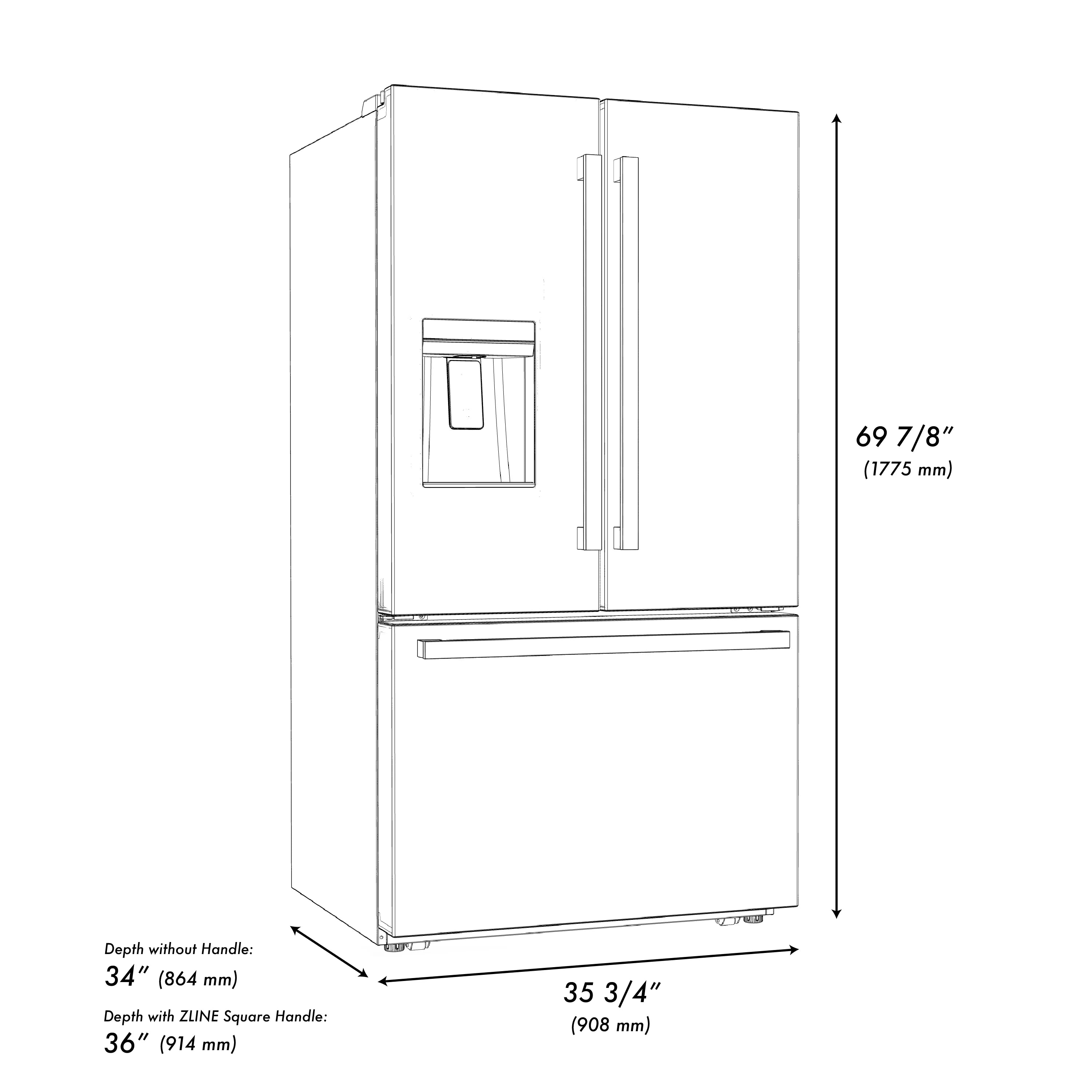 Stylish ZLINE French Door Refrigerator with External Water Dispenser