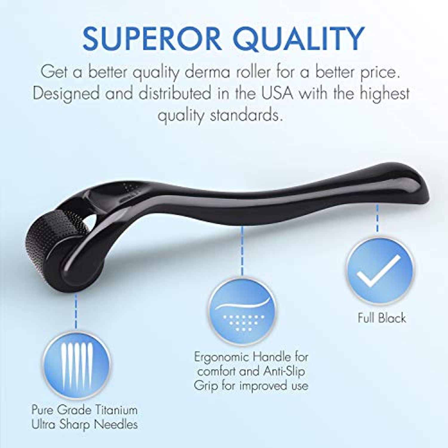 Glemme Derma Roller 540 Titanium Pins Micro Needles 0.25mm for Radiant Skin