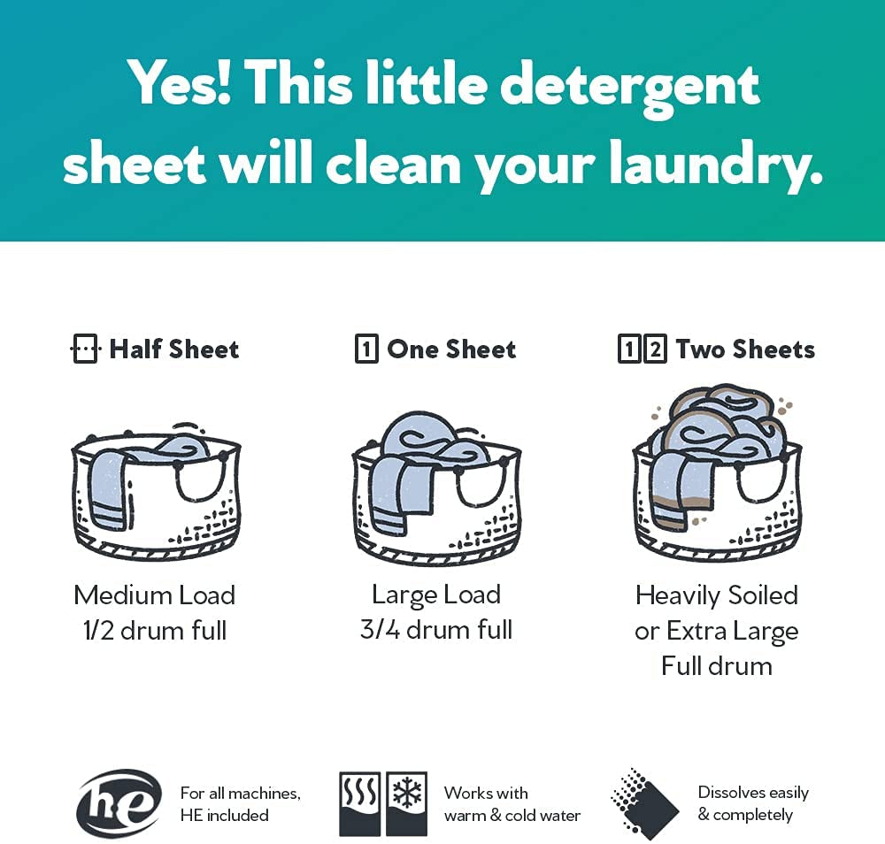 Eco-Friendly Laundry Detergent Sheets - 60 Fragrance-Free Loads