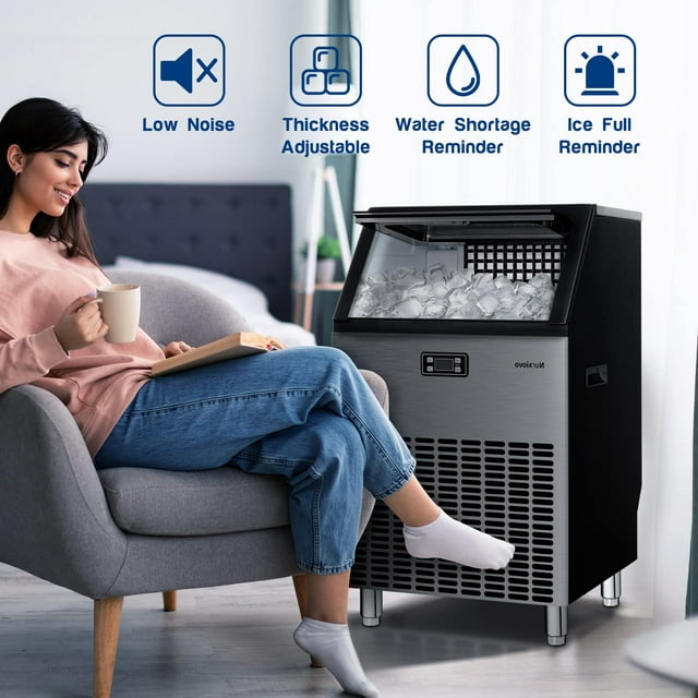 Auseo High-Efficiency Nugget Ice Maker, 200lbs/Day, Auto-Clean, Smart LCD Panel