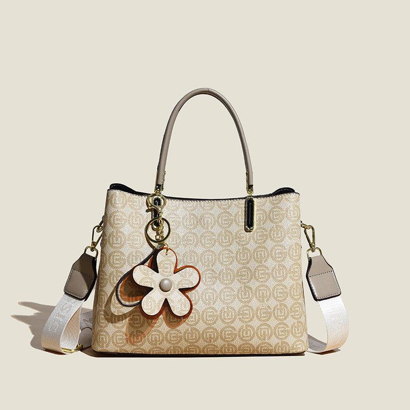 Elegant Floral Print Tote Bag with Pendant for Women