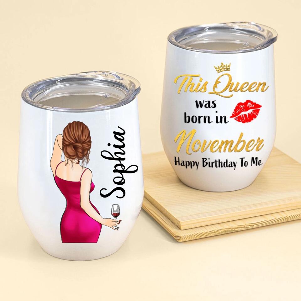 Personalized 12oz Stainless Steel Wine Tumbler - Perfect Birthday Gift for November