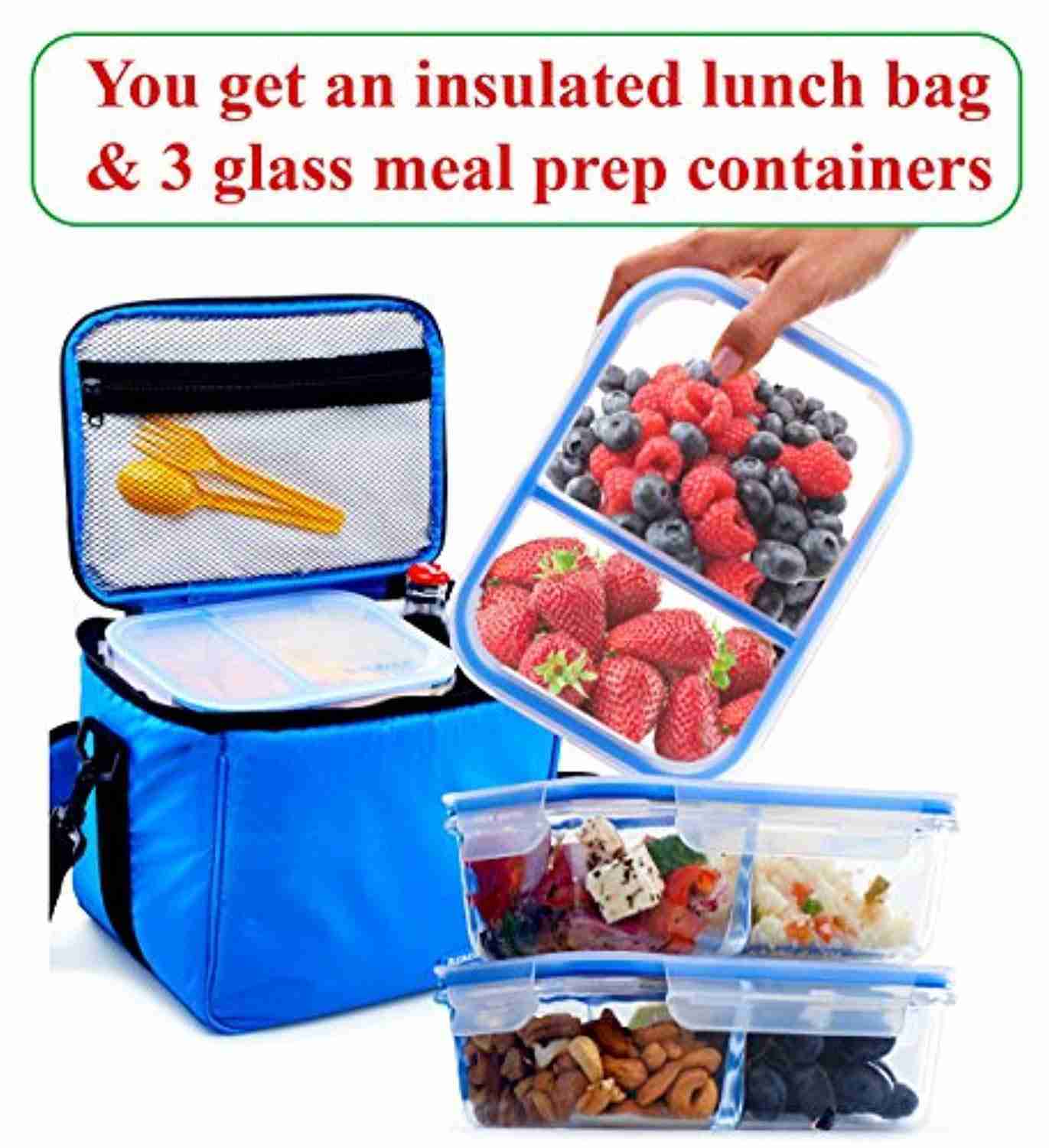 Premium 3-Piece Glass Meal Prep Set with Insulated Lunch Bag