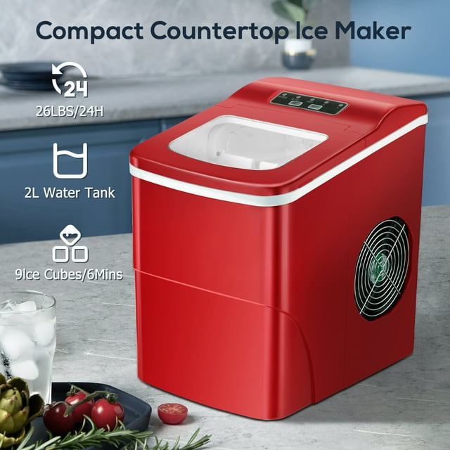 KISSAIR Portable Ice Maker, Efficient & Stylish, 26lbs/day