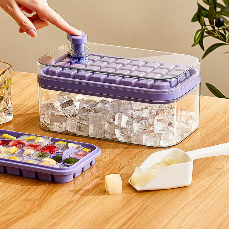 One-Button Ice Cube Maker with Storage Box and Lid