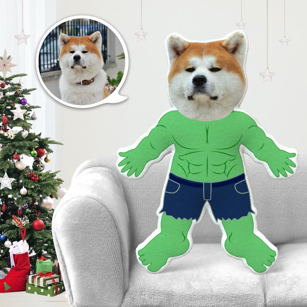 Personalized Photo Throw Pillow with Hulk Body Design