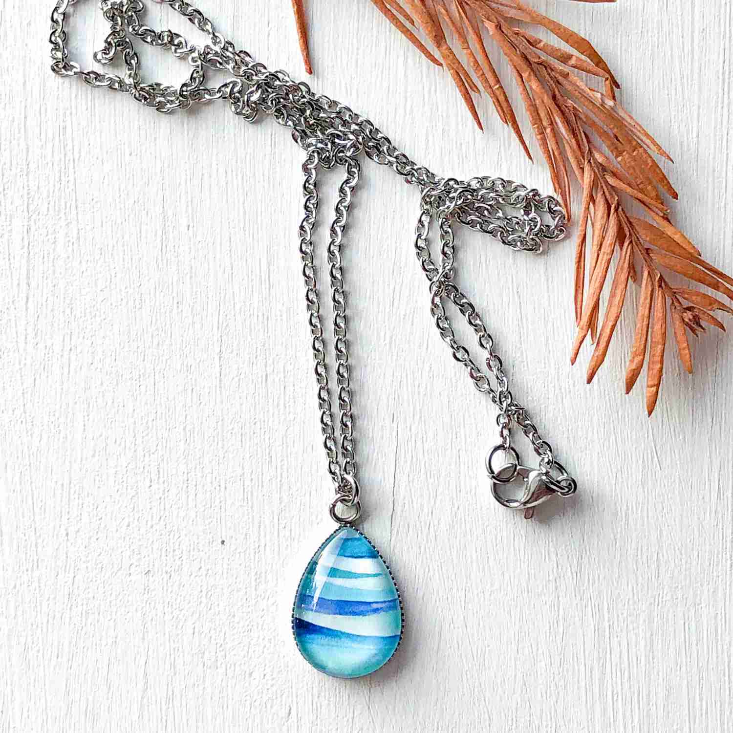 Handcrafted Abstract Seascape Glass Dome Necklace Set