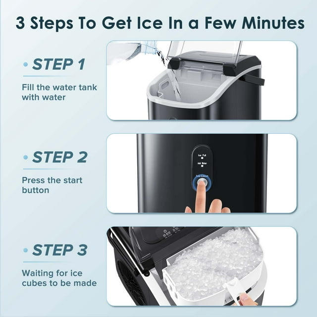 Auseo Nugget Ice Maker - Portable, Self-Cleaning, 33lbs/24H for Home & Office