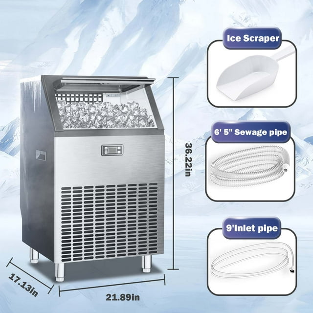 Auseo High-Capacity Ice Maker - 200lbs/Day, Self-Cleaning, LCD Display