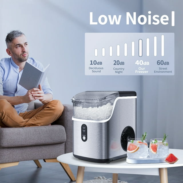 Auseo Nugget Ice Maker - Portable, Self-Cleaning, 33lbs/24H for Home & Office