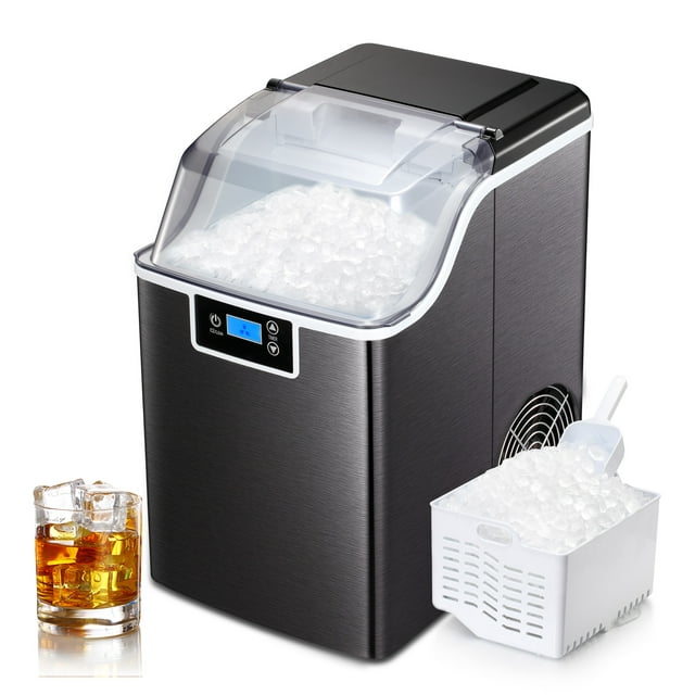 Auseo Portable Nugget Ice Maker - Countertop, Chewable Ice, Self-Cleaning, LED Display