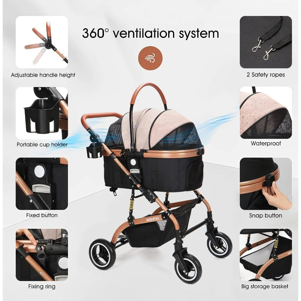 All-in-One Pet Trolley Stroller | Versatile Travel Companion for Dogs & Cats