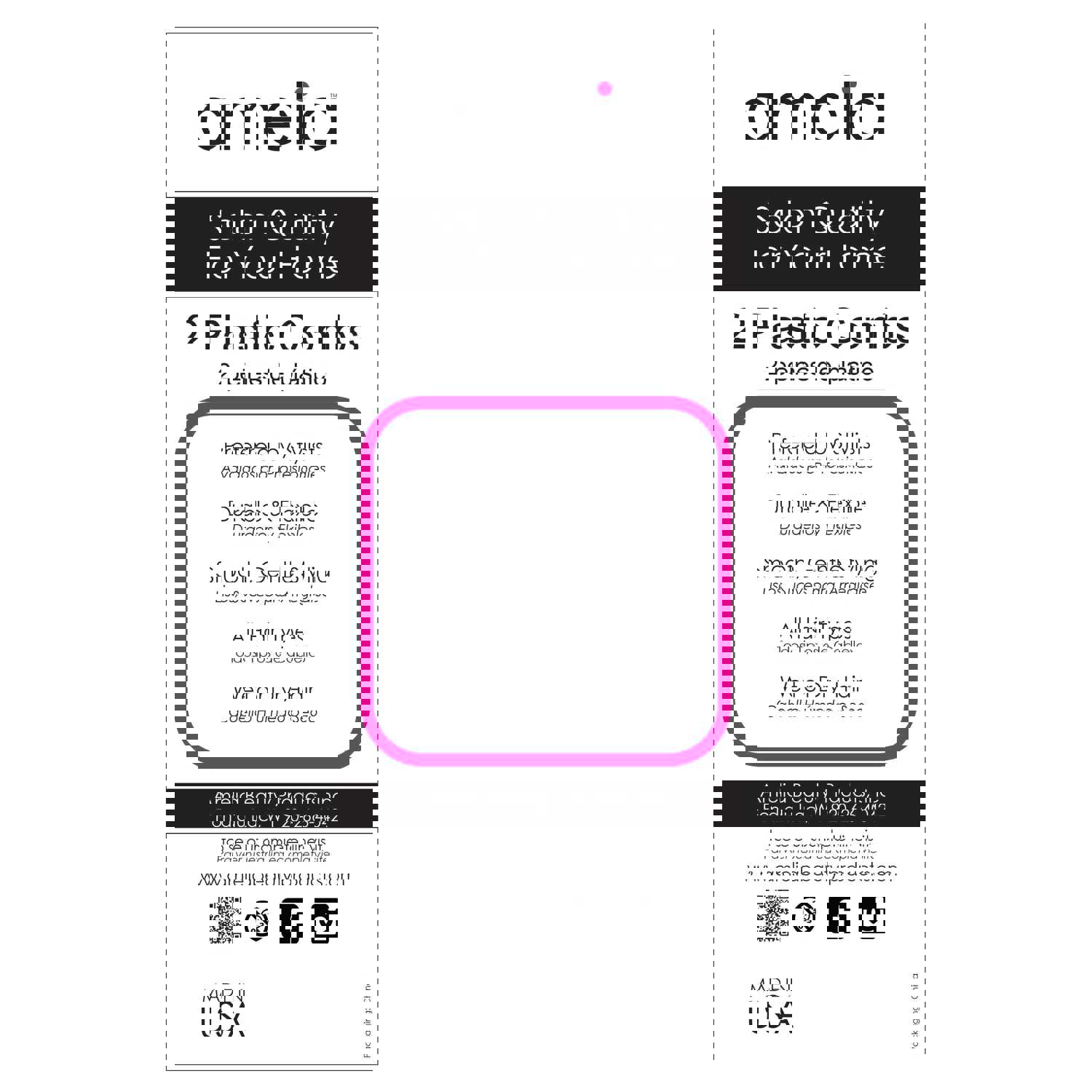 Amelia Beauty 7" Black Plastic Styling Tease Comb, 2-Pack with Inch Marks