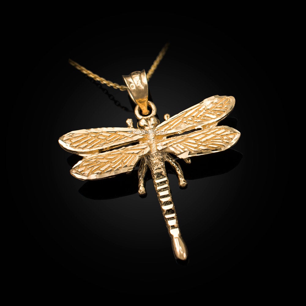 Glamorous Dragonfly Diamond-cut Gold Pendant Necklace