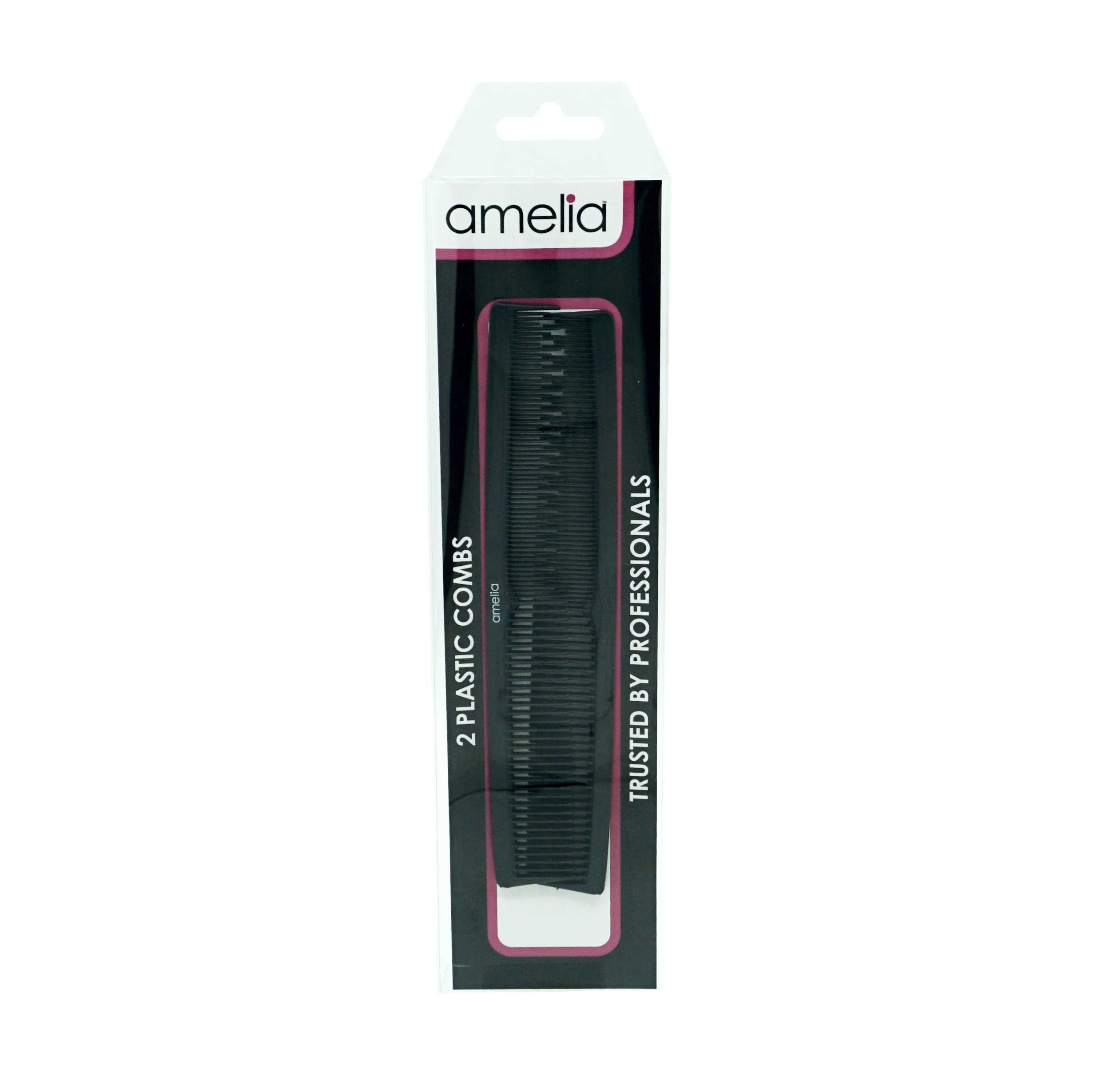 Amelia Beauty 7" Black Plastic Styling Tease Comb, 2-Pack with Inch Marks