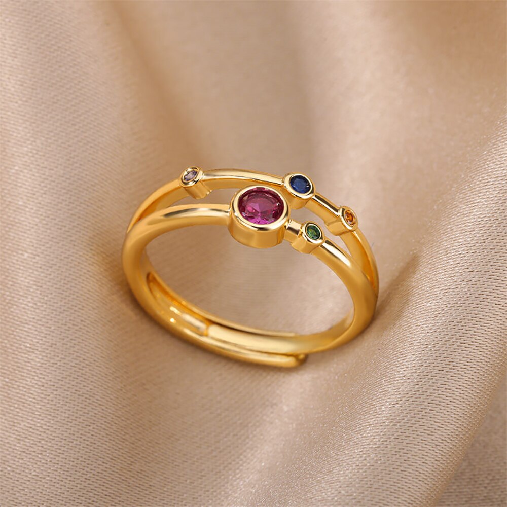 Stylish Women's Gold-Tone Stainless Steel Zirconia Rings