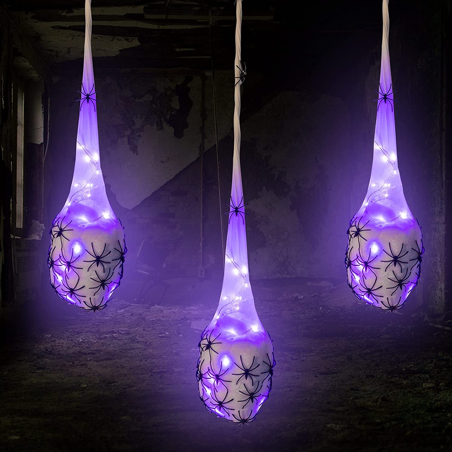 FUNPENY Halloween Spider Egg Sacs with LED Lights, 3-Pack
