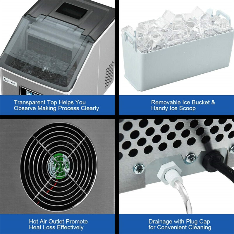 Premium Stainless Steel Portable Ice Maker with Self-Clean Function