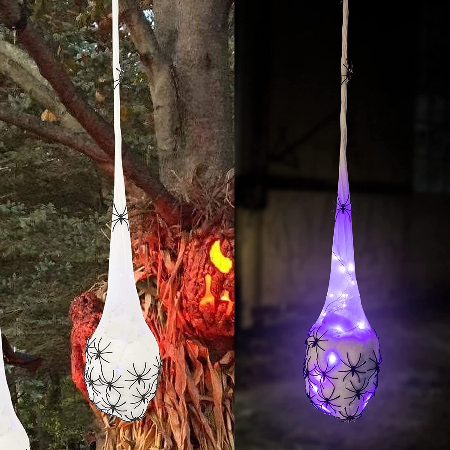 FUNPENY Halloween Spider Egg Sacs with LED Lights, 3-Pack