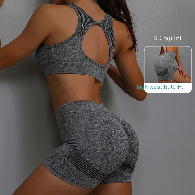 2pcs Women's Breathable Yoga Shorts and Hollow Out Back Sports Bra Set
