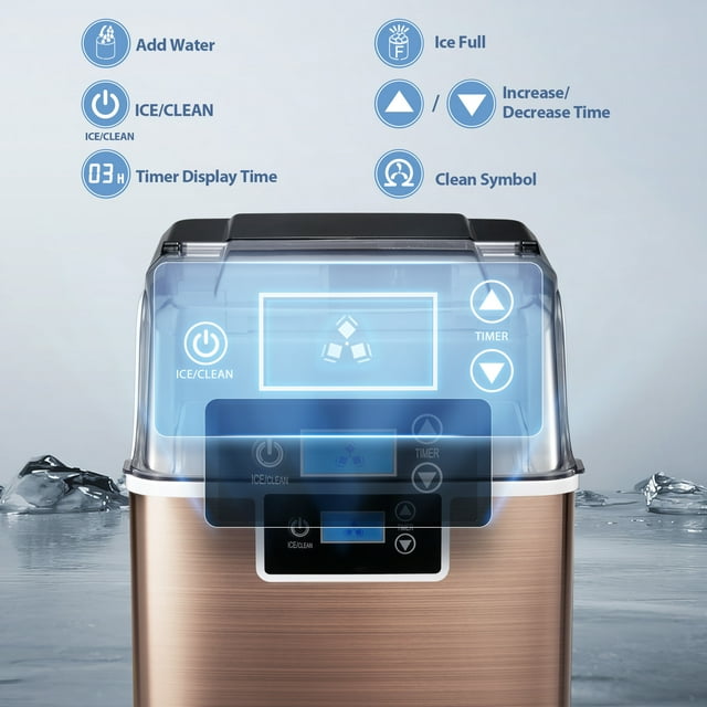 Auseo Portable Nugget Ice Maker, High-Efficiency, Self-Cleaning, LED Display