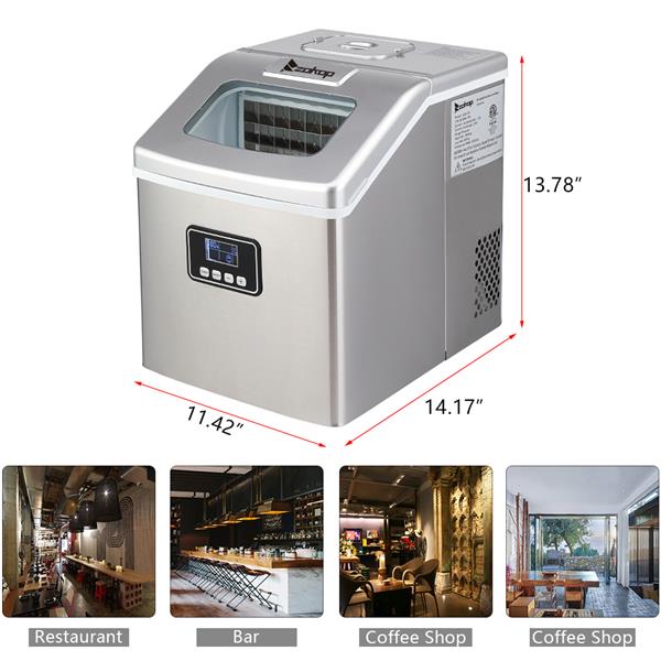 ZOKOP HZB-18F Stainless Steel Ice Maker, 115V 120W for Home and Office