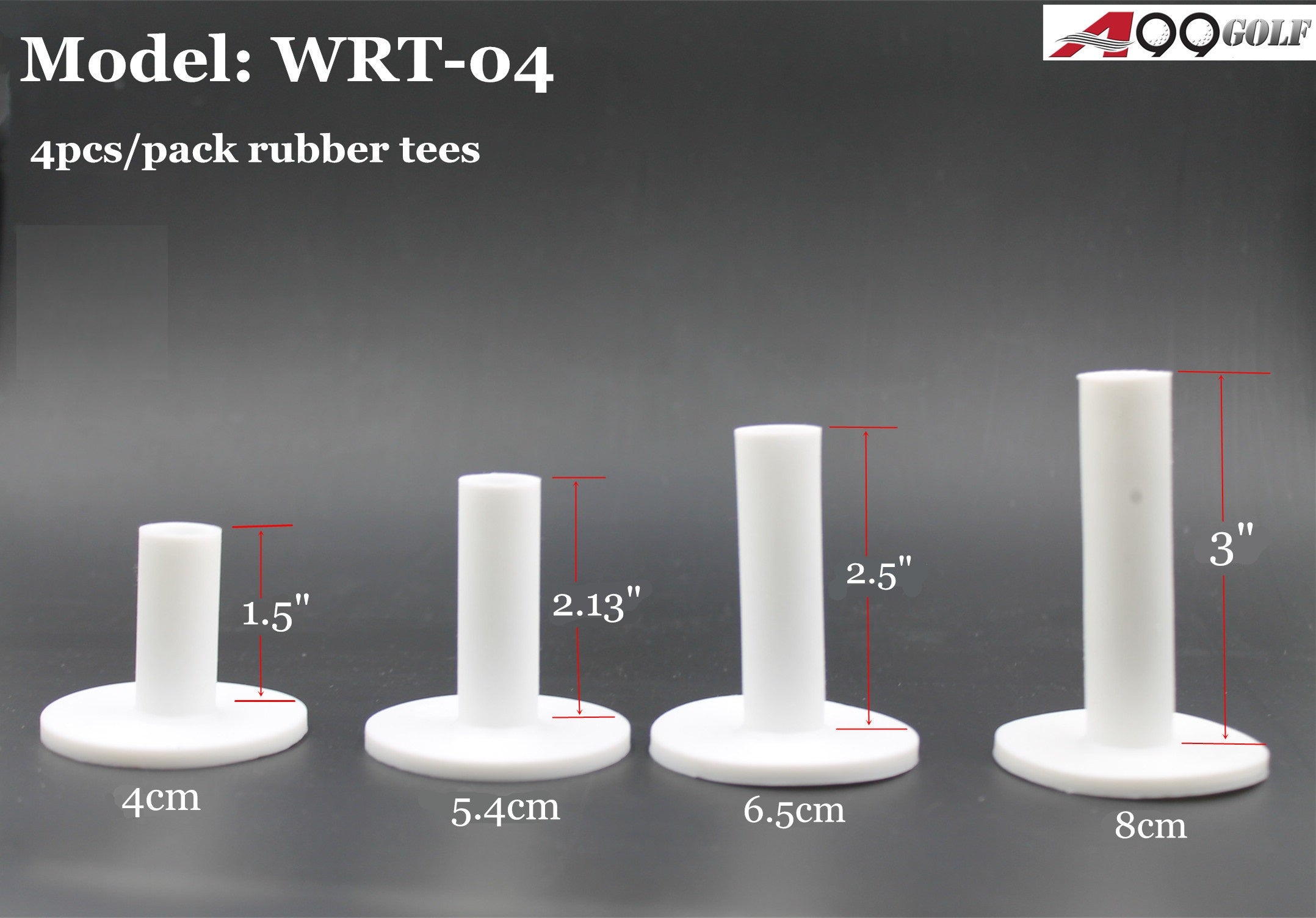 Premium Golf WRT-04 Rubber Tees Set, White, 4 Sizes for Indoor & Outdoor Practice