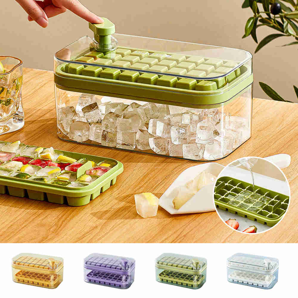 One-Button Ice Cube Maker with Storage Box and Lid