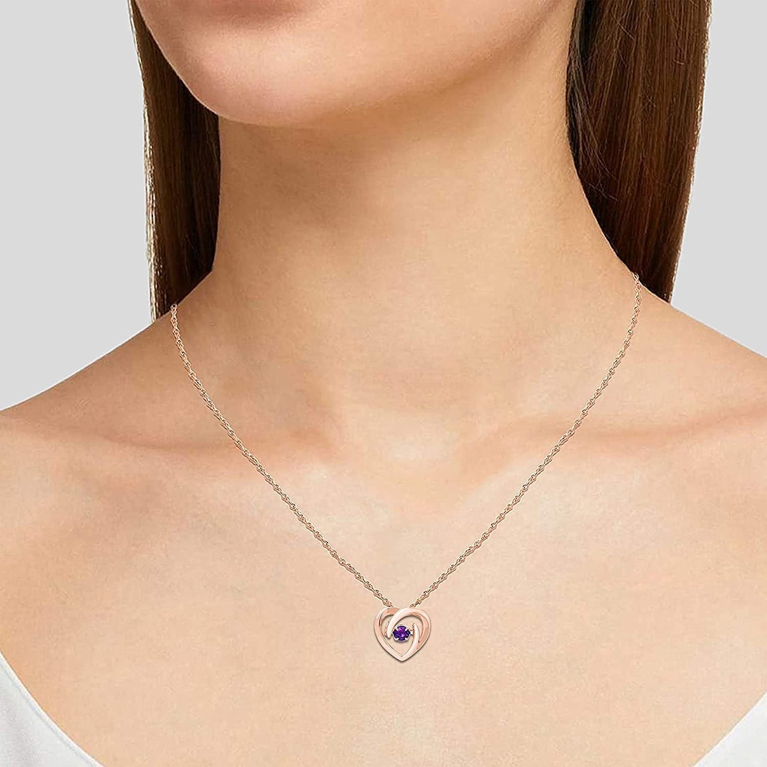 Glimmering Amethyst Gemstone Heart Pendant in Sterling Silver