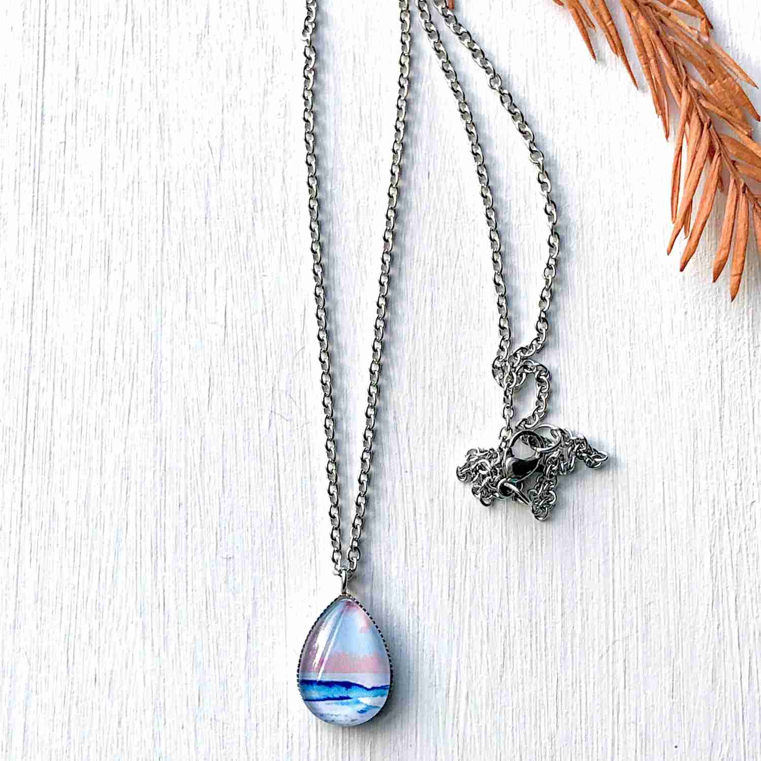 Handcrafted Art Pendant Necklace Set - Candy Seascape