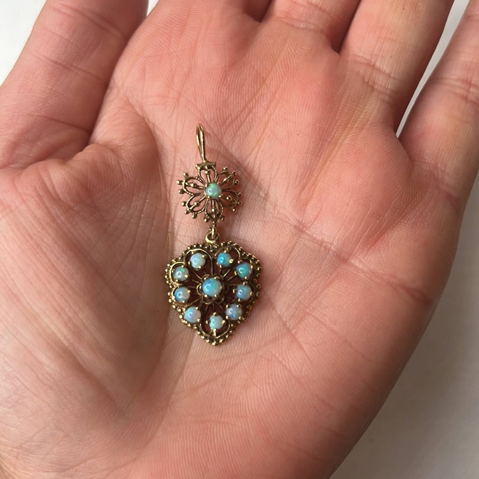 Antique Victorian Opal Heart Pendant in 14k Gold