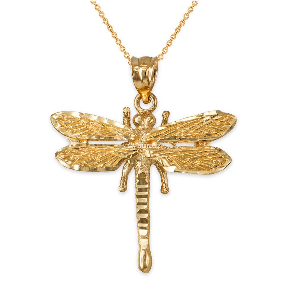 Glamorous Dragonfly Diamond-cut Gold Pendant Necklace